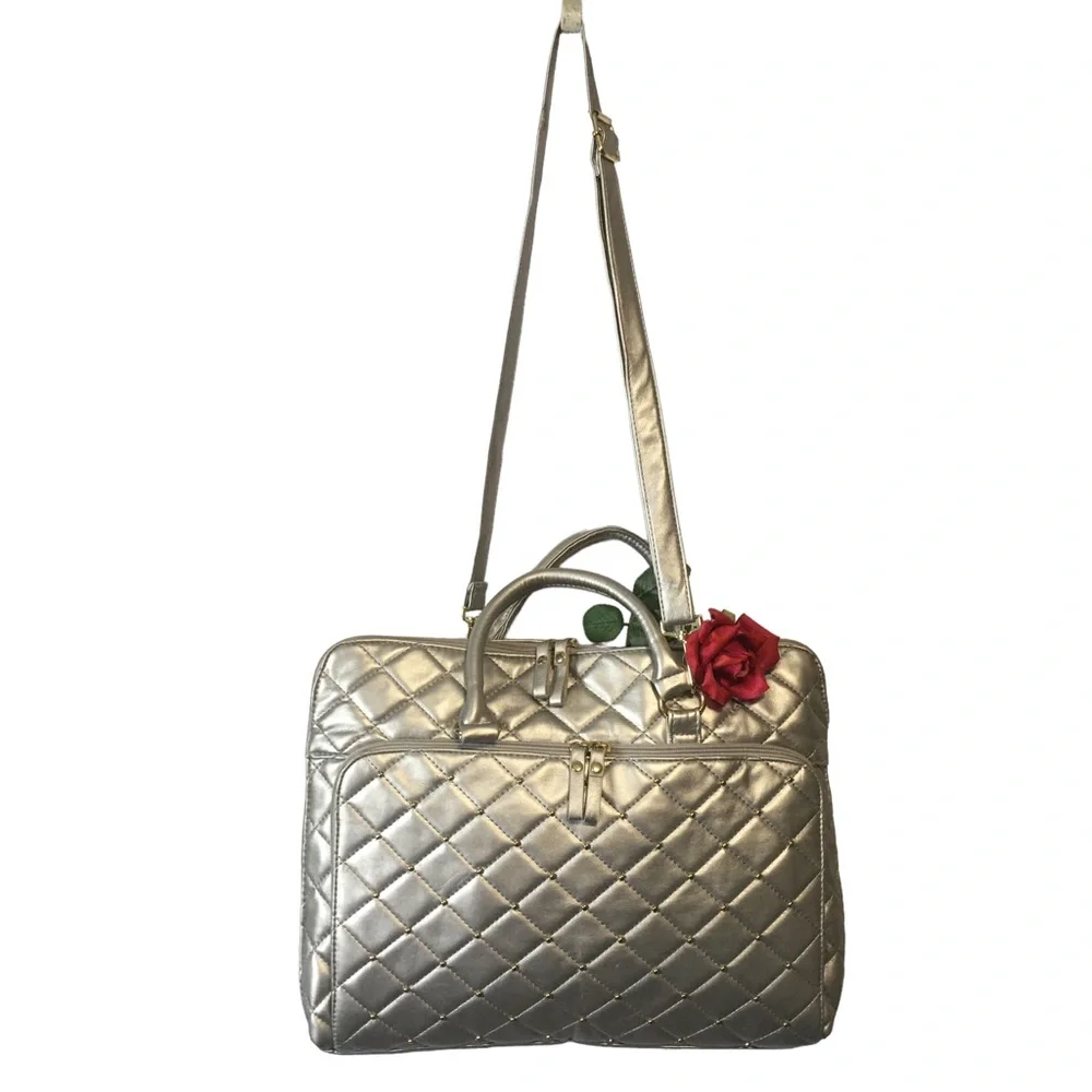 BUENO embellished laptop crossbody metallic bag silver/gray Gold beads SA…